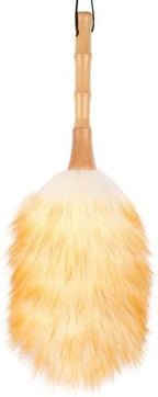 Feather Duster, Lambswool Duster for Cleaning,with Solid Wooden Handle,Leather Hang Strap,Anti-Static 14.9 inch Washable Reusable Small Hand Duster(Natural) for Office, Home and Car by FeelFunFeather