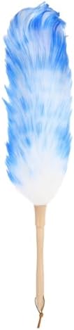 uxcell Wool Duster, 24.4" Natural Feather Cleaner Household Cleaning Duster with Solid Wooden Handle for Cleaning Fans Window Blinds Shelves Furniture, White Blue by uxcell
