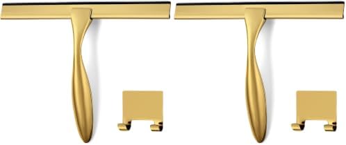 HIWARE All-Purpose Shower Squeegee for Shower Doors, Bathroom, Window and Car Glass - Brass, Stainless Steel, 10 Inches (Pack of 2) by HIWARE