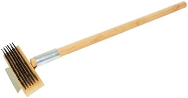 TrueCraftware- 27" Pizza Oven Brush with Scraper Long Wooden Handle Black Metal Wire Brush Pizza Stone Cleaner Commercial Grill BBQ Wood Fired Oven Tool by Unknown
