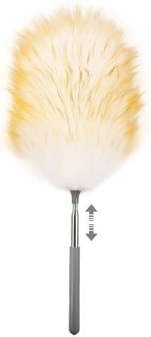 Mini Feathers Duster,Telescoping Lambswool Dusters with Stainless Steel Extension Pole Up to 34" for Cleaning High Ceiling Fan, High Ceilings,Furniture,Hard to Reach Areas by FeelFunFeather