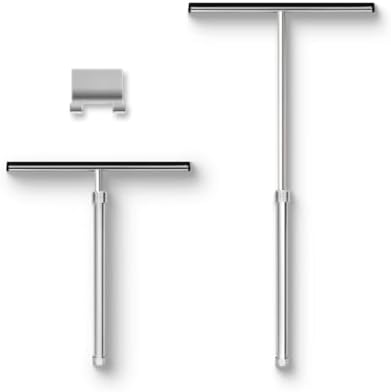 Shower Squeegee with Long Handle and Adhesive Hook. for Glass Doors, Tile Walls, Mirrors and Windows. Telescoping Squeegee for Cleaning. Bathroom Stainless Steel Squeegee, 10inch Wide, Chrome – 1pk by GrandFusion