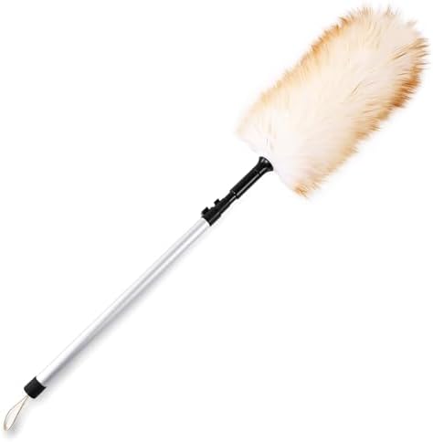 Lambswool Duster Extendable 31-55 Inch, Natural Electrostatic Feather Duster for Cleaning with Aluminum Extension Pole Reusable for High Ceilings, Fans, Blinds, Furniture, Interior & Roof Dusting by Greenfeather