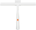 Squeegee for Shower Door 14 Inch Wide Blade, 11 Inch Short Handle One-Piece Silicone with Stainless Steel Core, Non-Slip Grip Window Squeegee for Bathroom Mirror Car Windshield, Aluminum Hook (White) by RICHMIRTH