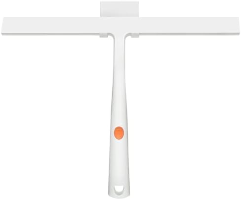 Squeegee for Shower Door 14 Inch Wide Blade, 11 Inch Short Handle One-Piece Silicone with Stainless Steel Core, Non-Slip Grip Window Squeegee for Bathroom Mirror Car Windshield, Aluminum Hook (White) by RICHMIRTH