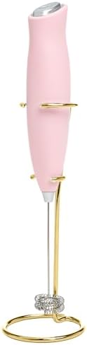 Paris Hilton Electric Handheld Milk Frother with Double Coil Head Whisk and Gold Metal Stand, Battery Powered (2 AA Batteries Required but Not Included), Pink by TheWorldofParisHilton