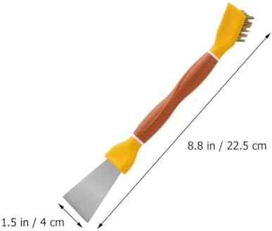 BESTonZON Multifunctional Kitchen Cleaning Spatula and Scrub Brush, Thickened Stainless Steel Dual-Head Stove and Refrigerator Scraper, Yellow Handheld Household Cooktop Cleaner Tool - Image 2