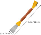 BESTonZON Multifunctional Kitchen Cleaning Spatula and Scrub Brush, Thickened Stainless Steel Dual-Head Stove and Refrigerator Scraper, Yellow Handheld Household Cooktop Cleaner Tool - Image 2