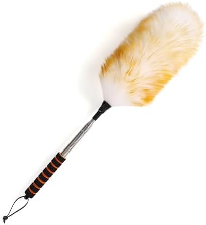 Lambswool Extendable Cleaning Duster 26-64 Inch, Anti-Static Wall Duster Cleaner with Sponge Grip and Stainless Steel Extension Pole for High Ceiling Fan, Interior, and Roof Dusting - Yellow & White - Image 2