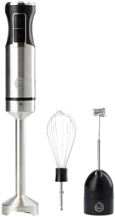 MasterChef Immersion Blender Handheld with Electric Whisk & Milk Frother Attachments, Hand Held Stainless Steel Stick Emulsifier for Making Baby Food, Soup, Puree, Cake, Cappuccino, Latte etc, 400W by MasterChef