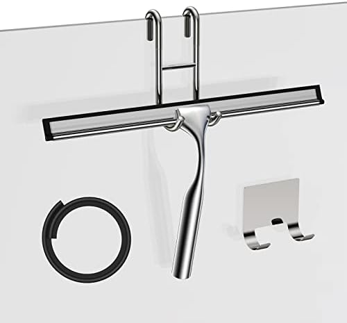 Shower Squeegee for Glass Door Stainless Steel Bathroom Squeegee Window Wiper, Includes Shower Door Hook, Adhesive Hook, and Spare Silicone Blade for Window Mirror Car 12-Inch by SSTOOHL