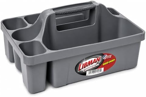 Libman Maid Caddy Cleaning Organizer, Heavy-Duty Janitorial Carry Caddy with Bottle Holders, Toilet Brush Holder & Tool Compartments, Commercial Cleaning Supply Tote by Tribello