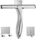 All-Purpose Stainless Steel Shower Squeegee for Shower Glass Door with 2 Adhesive Hooks, Bathroom Cleaner Tool Household Window Mirror Squeegee for Glass Doors, Cleaning Tile Wall, Car, 14 Inch Silver by DOCROK