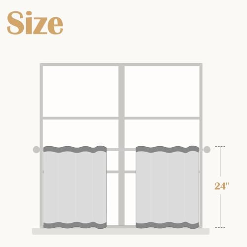 jinchan Linen Tier Curtains with Lined, 26x24, 2 Panels, Beige White - Image 2