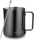 Milk Frothing Pitcher, 350ml (12oz) Steaming Pitchers Stainless Steel Milk Coffee Cappuccino Latte Art Barista Steam Pitchers Milk Jug Cup with Decorating Art Pen, Bright Black by Adorever