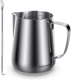 Milk Frothing Pitcher, Thicker Version 350ml 12oz Steaming Pitchers Stainless Steel Milk Coffee Cappuccino Latte Art Barista Steam Pitchers Milk Jug Cup with Decorating Pen by Adorever