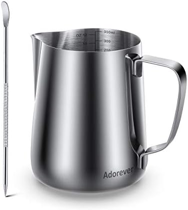 Milk Frothing Pitcher, Thicker Version 350ml 12oz Steaming Pitchers Stainless Steel Milk Coffee Cappuccino Latte Art Barista Steam Pitchers Milk Jug Cup with Decorating Pen by Adorever