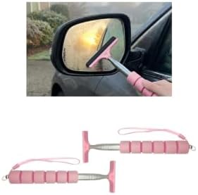2PCS Car Side Mirror Squeegee, Retractable Vehicle Rear View Mirror Cleaning Wiper for Rainy Foggy Weather, Portable Auto Window Glass Cleaner Squeegee, Universal Fit (Pink) by Unknown