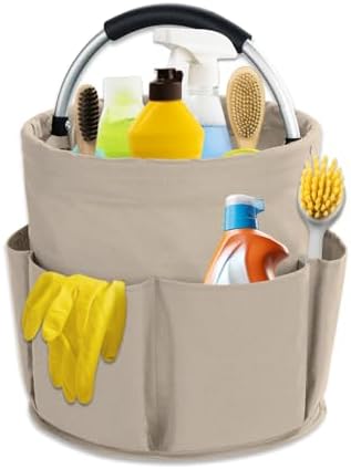 17L Cleaning Caddy with Handle, Cleaning Supplies Organizer, Foldable Storage Basket, Cleaning Supply Caddy, Portable Multi Cleaning Bucket Bag for Home, Garden (Khaki) by Unknown