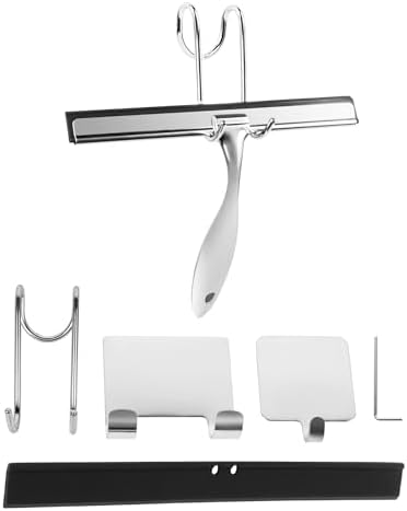All-Purpose Stainless Steel Shower Squeegee Come with S Hook, 2 Square Sticky Hook 2 Rubber Strips Shower Squeegee for Glass Doors, Windows, Mirrors, Tiles and Car Glass -10 Inches Silver - Image 2