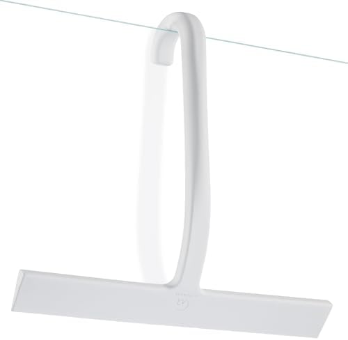 GÜTEWERK Shower Squeegee for Glass Doors, 10″ White with No-Drill J-Hook by G%C3%9CTEWERK