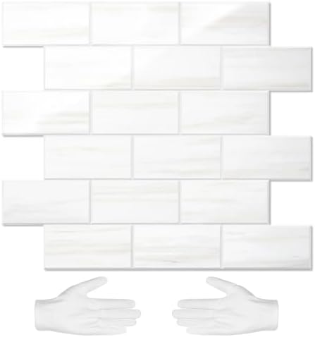 STICKGOO Peel and Stick Backsplash on Subway Tiles, Glossy Dolomite White by STICKGOO