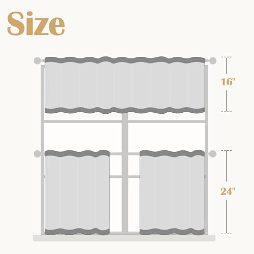 jinchan Lien Tier Curtains and Valances, 26x24, 3 Panels, Natural - Image 2