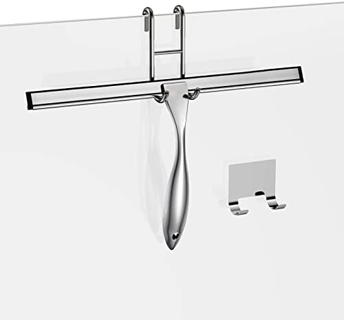 Shower Squeegee Set, 14-Inch Stainless Steel Squeegee, All-Purpose Squeegee for Bathroom, Shower Doors, Mirrors, Tiles, and Car Windows - 100% Streak Free, Includes Shower Door Hook and Adhesive Hook by SSTOOHL