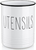 Bivvclaz Kitchen Utensil Holder, 6.7" Utensil Holder for Kitchen Counter, Cooking Utensil Crock with Cork Bottom, Modern Farmhouse Decor, Countertop Utensil Storage Caddy Organizer, White by Bivvclaz