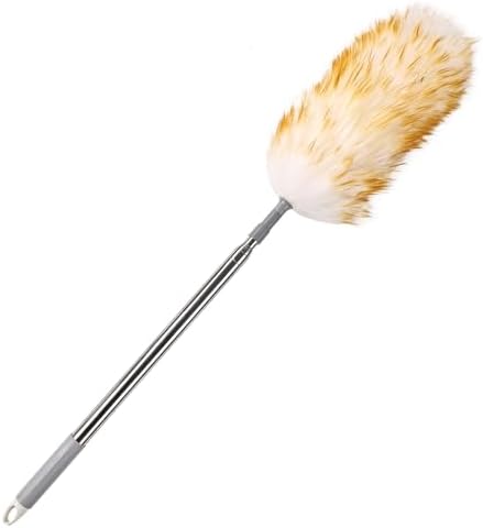 Lambswool Duster for Cleaning with Non-Slip Handle 98.4" Removable Retractable Feather Duster for Cleaning Ceiling Fans Window Blinds Interior Roof Furniture(1PCS) by iHUFeather