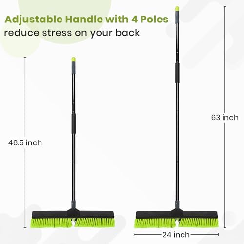 24-Inch Push Broom Outdoor with Stiff Bristle, Heavy Duty Broom Brush with 63” Long Handle for Deck Patio Driveway Garage Warehouse Shop Floor Sweeping & Scrubbing - Image 6
