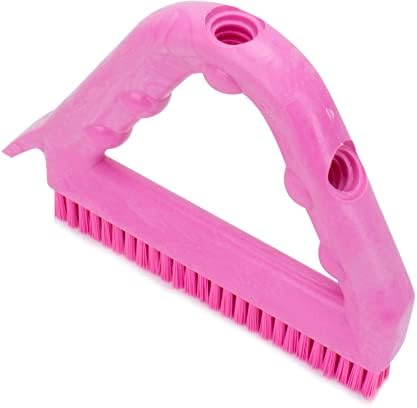 SPARTA Plastic Commercial Grout Brush, Triangle-Shaped Scrub Brush with Scraper and Two Threaded Holes for Attaching Handle (Sold Separately), 9 x 7 x 7 Inches, Pink - Image 2