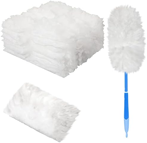 Vesici 50 Pcs Duster Refills Compatible with Swiffer Dusters Bulk Disposable Replacement Thickened with 1 Handle Heavy Duty for Cleaning, Office (White) by Vesici