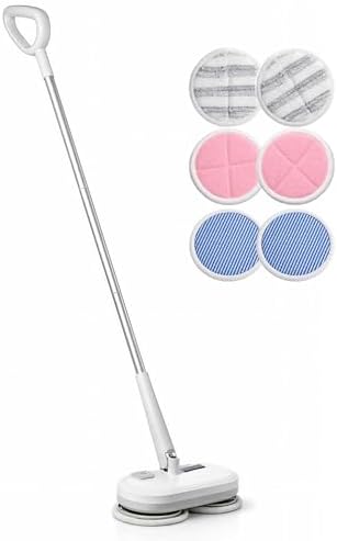 GOBOT Cordless Electric Spin Mop - Lightweight Powerful Cleaner for Hardwood, Tile, Laminate & Vinyl Floors with 6 Washable Pads (White, Blue, Red) by KOJEO