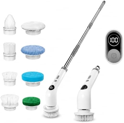 Qimedo Upgrade Rechargeable Electric Scrubber for Cleaning, 45-inch Handheld Spin Scrubber with Extended Long Handle, Cordless Power Dish Scrubber with 6 Brushes for Bathtub Grout Tile Floor by qimedo
