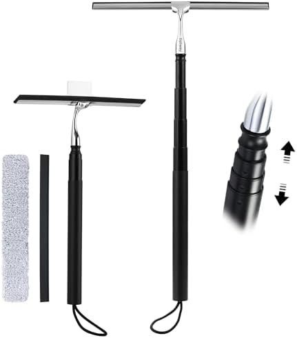 12-51’’ Telescopic Window Squeegee for High Windows, 2-in-1 Window Cleaning Kit with Extra Silicone Blade & Hook, Professional Squeegee for Shower Glass Doors (Window Squeegee for Home) by Unknown