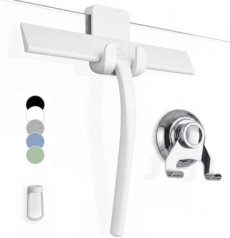 GÜTEWERK Silicone Shower Squeegee with 3-in-1 No-Drill Mount, White, 9'' by G%C3%9CTEWERK