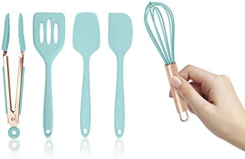 COOK WITH COLOR Silicone Cooking Utensils, Kitchen Utensil Set, Easy to Clean Silicone Kitchen Utensils, Cooking Utensils for Nonstick Cookware, Kitchen Gadgets Set, Mini, Aqua by CookwithColor