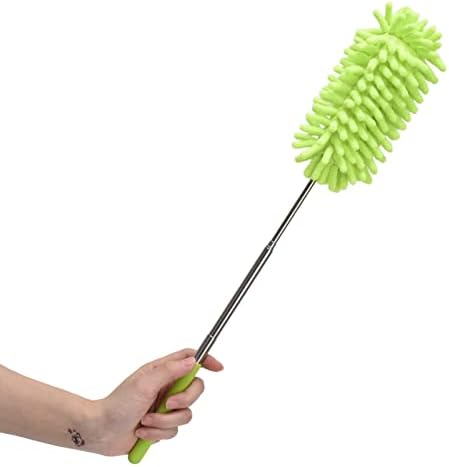 Microfiber Extendable Hand Dusters Washable Dusting Brush Telescopic Duster Handheld Dust Remover Stainless Steel for Floor Desk Cabinet Cupboard Cleaning Green by Unknown