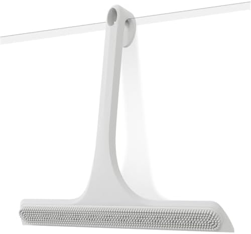 2-in-1 Silicone Shower Squeegee with Hook,Dual-Sided Design with Scraper & Scrub Surface,Streak-Free Bathroom Squeegee for Glass Doors,Mirrors,Windows,Car Windshields (White) by Unknown