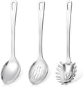 3 Pcs Stainless Steel Cooking Utensils Set, Heat Resistant Kitchen Utensils, Metal Kitchen Tools Include Solid & Slotted Spoon, Pasta Server, Ergonomic Handle, Dishwasher Safe, Easy to Clean, Silver by Unknown