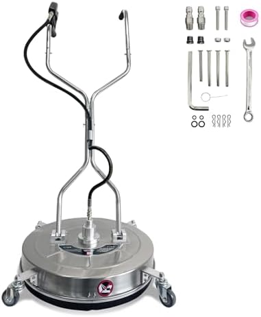 30" Pressure Washer Surface Cleaner with 4 Wheels, 5200PSI Stainless Steel Surface Cleaner Attachment, Stainless Steel Dual Handle Pressure Washer for Concrete Driveway Sidewalk Deck Patio by BouPower
