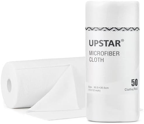 UPSTAR Microfiber Cleaning Cloth, Reusable Paper Towels Rolls, 50 Packs 12x12 inch Cleaning Rags for Washing Dishes, Kitchen, Bathroom, Car, White by UPSTAR