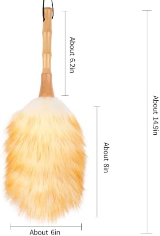 Feather Duster, Lambswool Duster for Cleaning,with Solid Wooden Handle,Leather Hang Strap,Anti-Static 14.9 inch Washable Reusable Small Hand Duster(Natural) for Office, Home and Car - Image 2