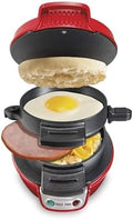 Hamilton Beach Breakfast Sandwich Maker with Egg Cooker Ring, Customize Ingredients, Perfect for English Muffins, Croissants, Mini Waffles, Perfect White Elephant Gifts, Red (25476) by HamiltonBeach