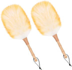 Lambswool Duster for Cleaning with Solid Wooden Handle Leather Hang Strap 14.9 inch Natural Feather Duster for Cleaning Ceiling Fans Window Blinds Computer Furniture(2 Pack) by iHUFeather