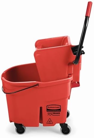 Rubbermaid Commercial Products WaveBrake 35 QT Side-Press Mop Bucket and Wringer Combo on Wheels Red for Heavy-Duty Floor Cleaning - Image 2