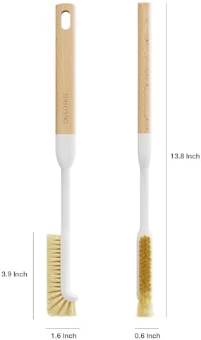Cleaning Brush, Diveotree Hard Bristle Brush for Deep Cleaning Grout, Sink, Cup, Teapot, Bottle, Blender, Multi-Purpose Brush wih Long Handle for Kitchen (White-2Pack) - Image 2