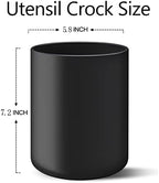 LATCHHOOK Black Kitchen Utensil Holder for Countertop, Large 7.2 Matte Ceramic Cooking Utensil Crock for Counter Easy to Clean, Modern Spatula Holder for Farmhouse Décor 7.2×5.8 INCH - Image 6