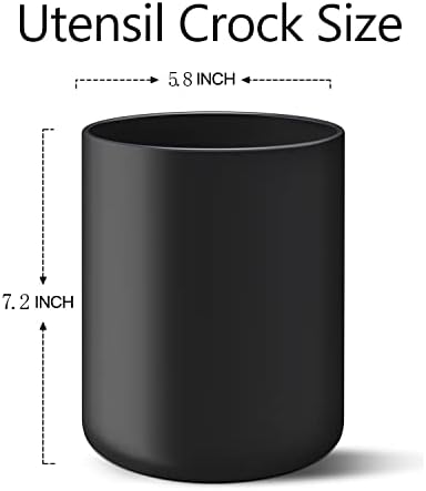 LATCHHOOK Black Kitchen Utensil Holder for Countertop, Large 7.2 Matte Ceramic Cooking Utensil Crock for Counter Easy to Clean, Modern Spatula Holder for Farmhouse Décor 7.2×5.8 INCH - Image 6